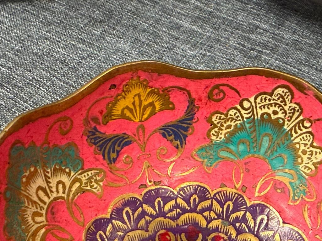 INDIA AND CHINESE CLOISONNE ENAMELED BRASS TABLE WARE - 9