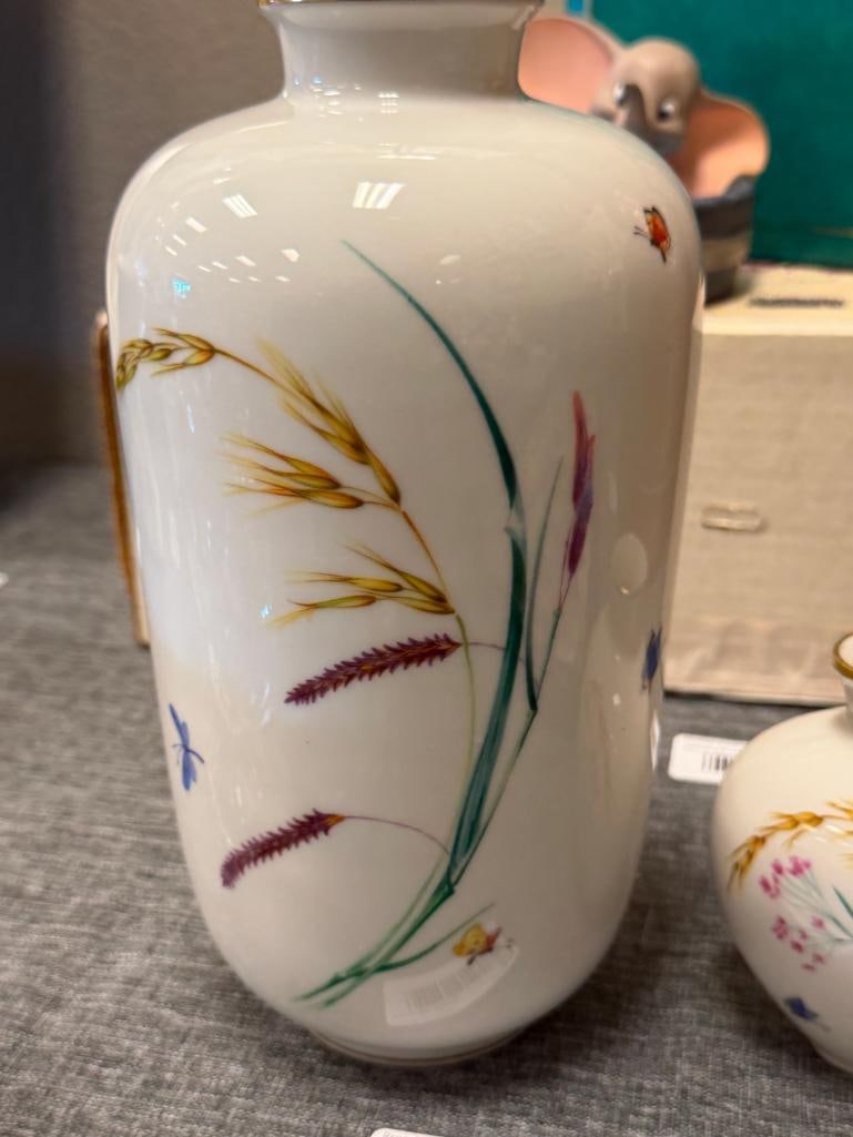 VINTAGE HEINRICH H&C SELB BAVARIA PORCELAIN VASES SUMMER / SOMMER PATTERN MADE IN GERMANY - 2