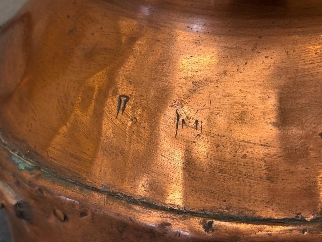 VINTAGE 50L COPPER DAIRY / MILK CAN WITH CHAINED COPPER TOP, MARKED - 11