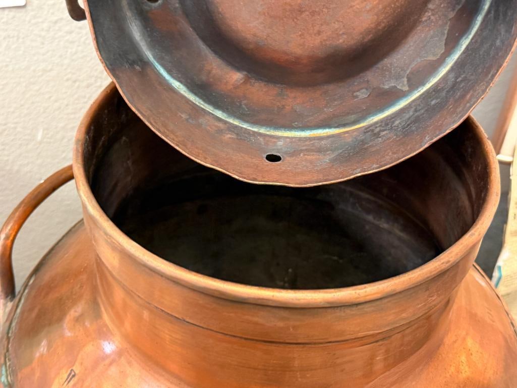 VINTAGE 50L COPPER DAIRY / MILK CAN WITH CHAINED COPPER TOP, MARKED - 13