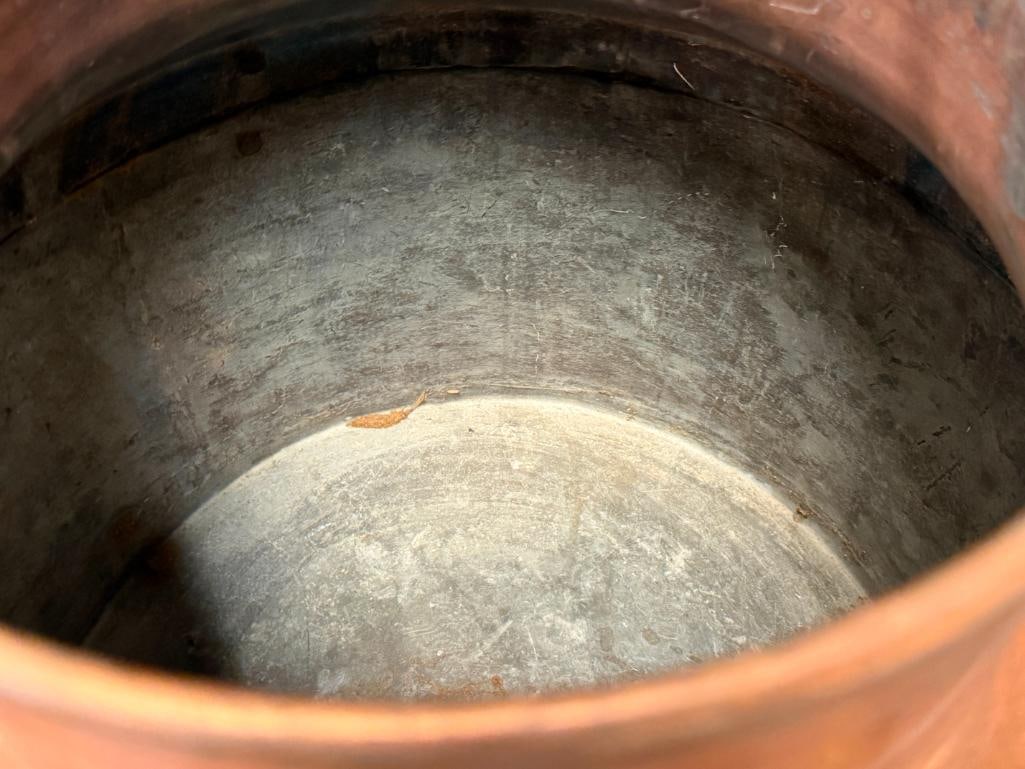 VINTAGE 50L COPPER DAIRY / MILK CAN WITH CHAINED COPPER TOP, MARKED - 14