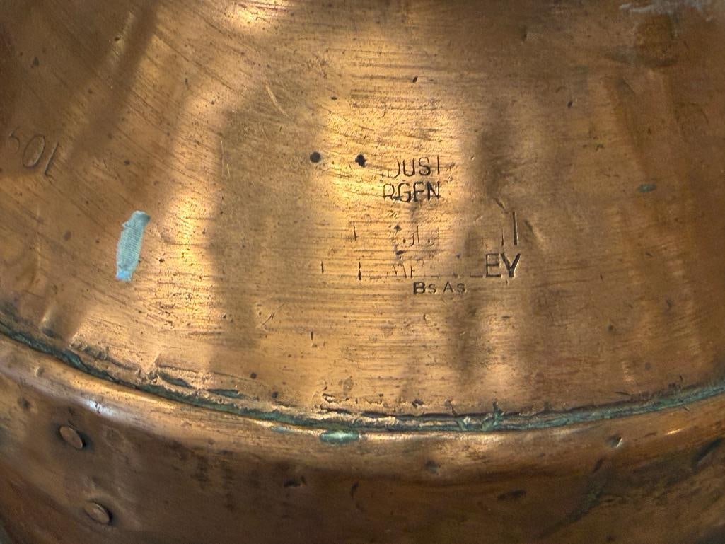 VINTAGE 50L COPPER DAIRY / MILK CAN WITH CHAINED COPPER TOP, MARKED - 6