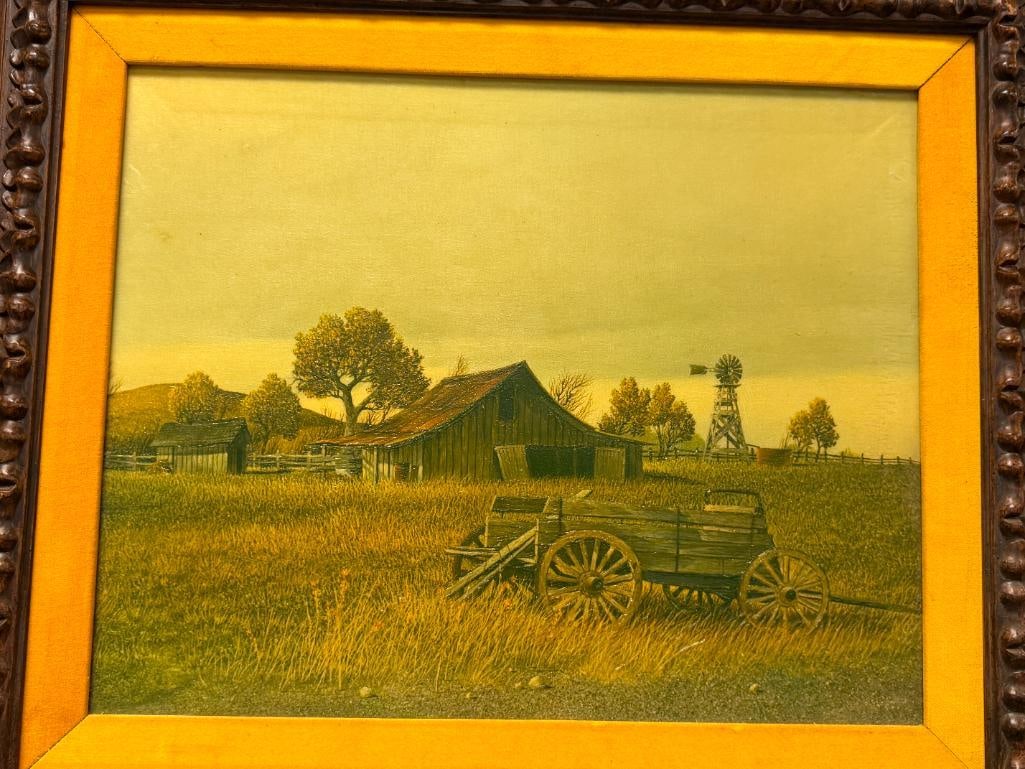 GENE SPECK NORTH DAKOTA BORN, NEVADA ARTIST TEXTURED PRINT ON BOARD TITLED THE BARN - 2