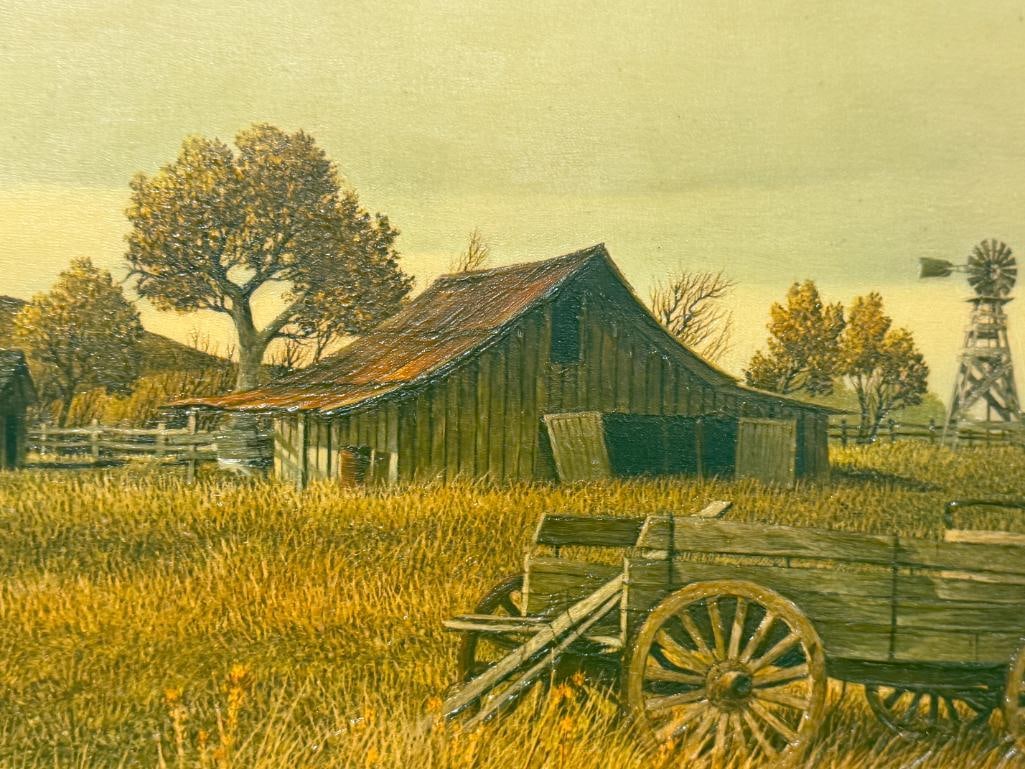 GENE SPECK NORTH DAKOTA BORN, NEVADA ARTIST TEXTURED PRINT ON BOARD TITLED THE BARN - 3