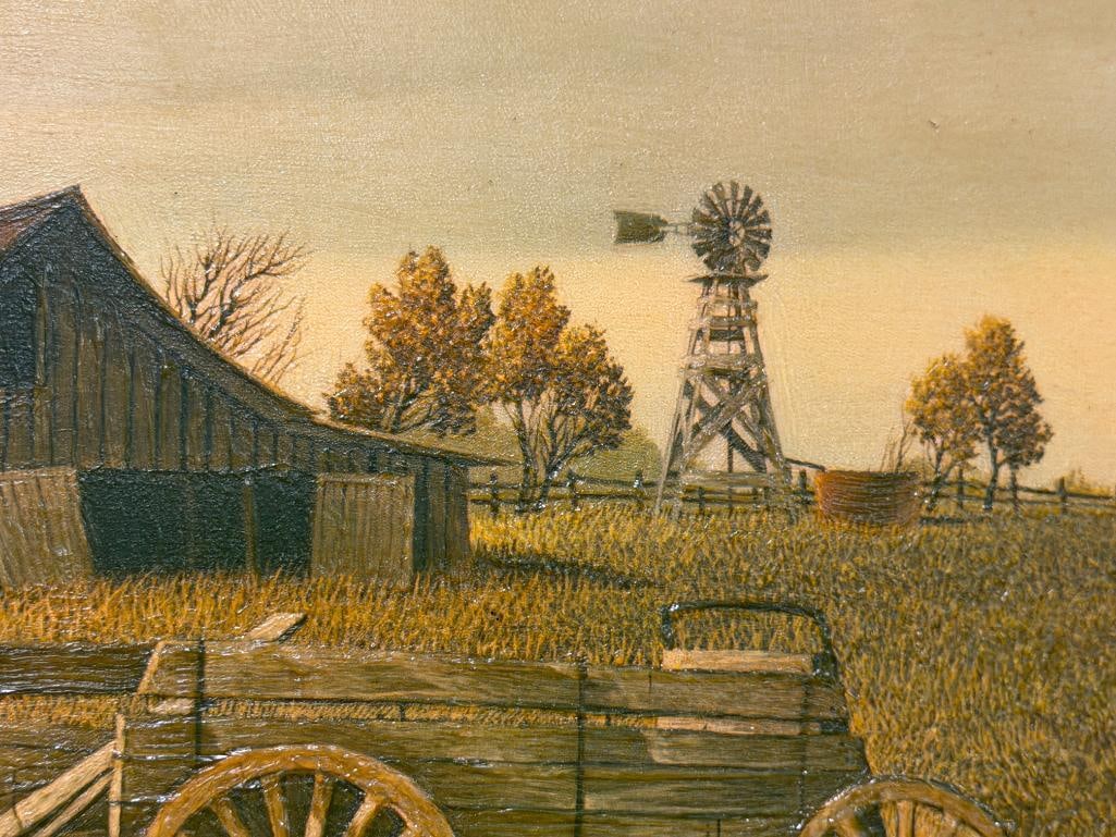 GENE SPECK NORTH DAKOTA BORN, NEVADA ARTIST TEXTURED PRINT ON BOARD TITLED THE BARN - 4