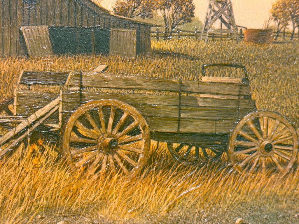GENE SPECK NORTH DAKOTA BORN, NEVADA ARTIST TEXTURED PRINT ON BOARD TITLED THE BARN - 5