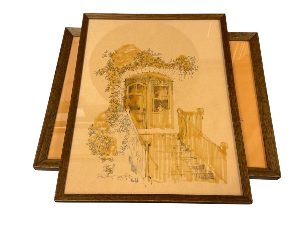 ROBB SIGNED ORIGINAL PENCIL AND MARKER SKETCHES DOORWAY AND COTTAGE (1 of 10)