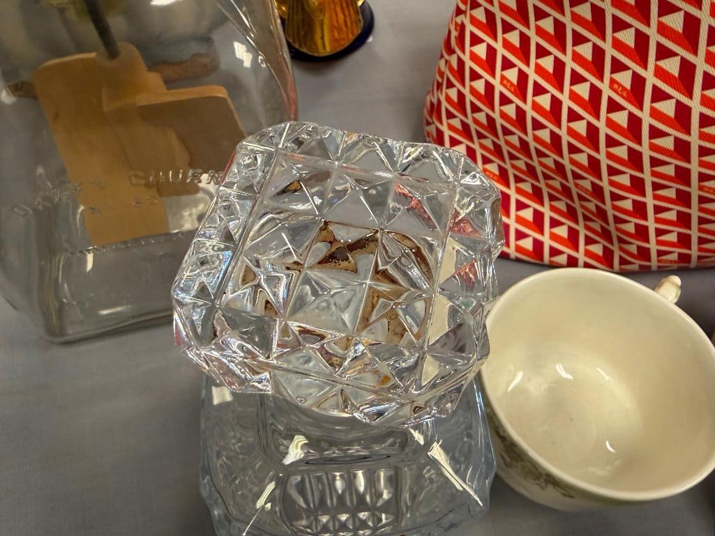 GLASS AND TWO CRYSTAL DECANTERS WITH STOPPERS - 18
