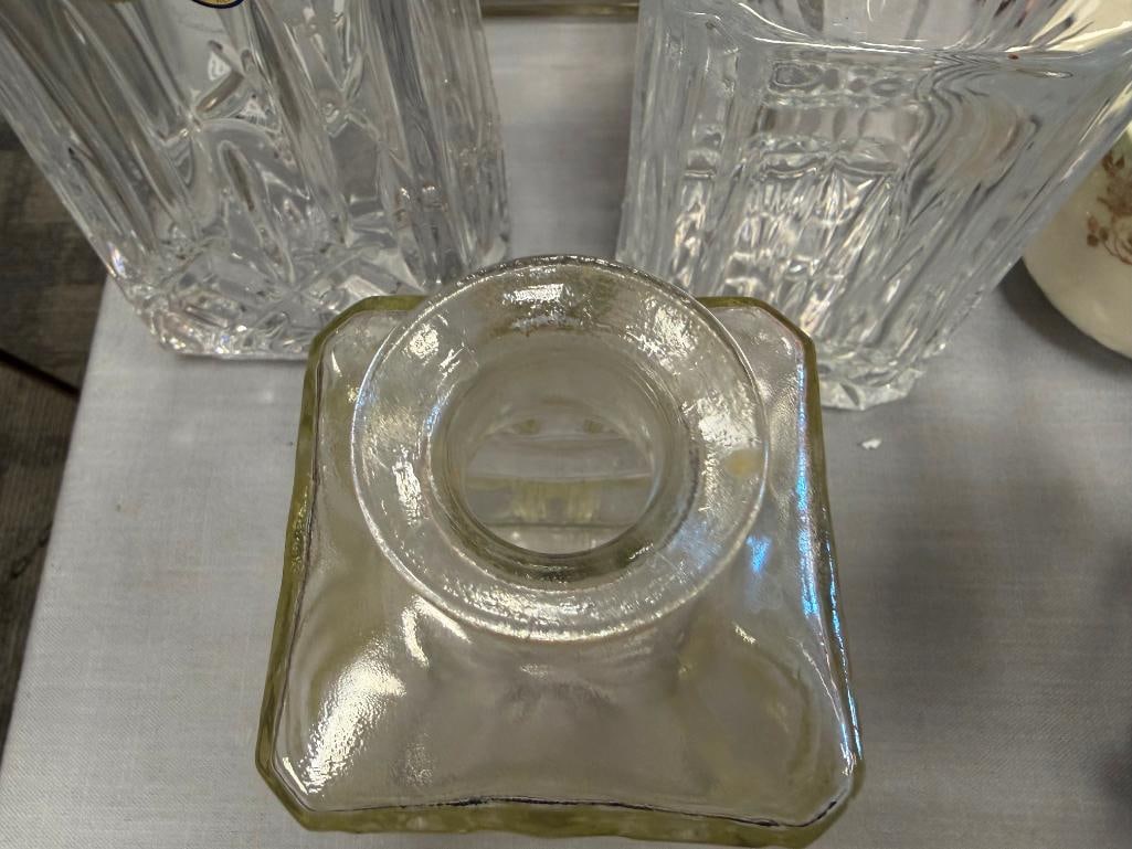 GLASS AND TWO CRYSTAL DECANTERS WITH STOPPERS - 4