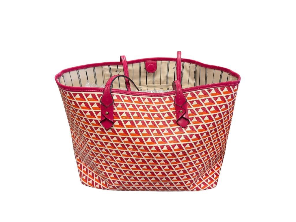 RALPH LAUREN ROMILLY TILE II CLASSIC TOTE VIBRANT GEOMETRIC DESIGN: IN GOOD CONDITION MINOR LITTLE / MINOR SIGNS OF WEAR 17" X 11" X 6"