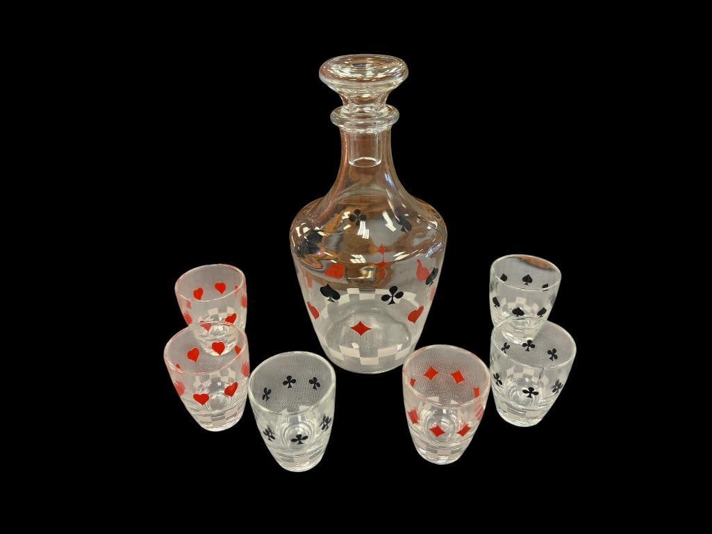 MID-CENTURY FRENCH POKER THEMED DECANTER SET VERRIERIE D'ARQUES / DURAND (1 of 9)