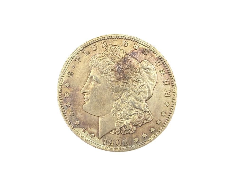 1901-O U.S. MORGAN SILVER DOLLAR AU TONED: 90% SILVER