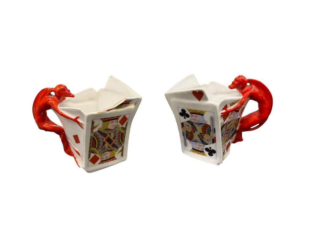 EARLY 20TH CENTURY ROYAL BAYREUTH DEVIL AND CARDS PORCELAIN PITCHERS MADE IN GERMANY (1 of 11)