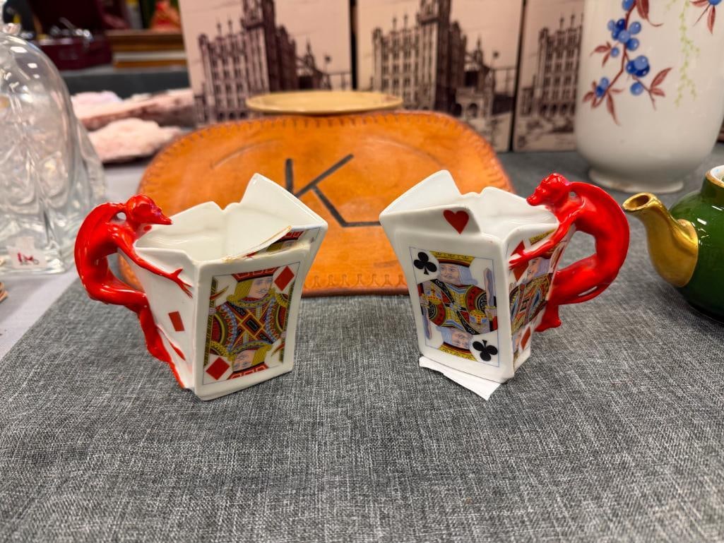 EARLY 20TH CENTURY ROYAL BAYREUTH DEVIL AND CARDS PORCELAIN PITCHERS MADE IN GERMANY - 2