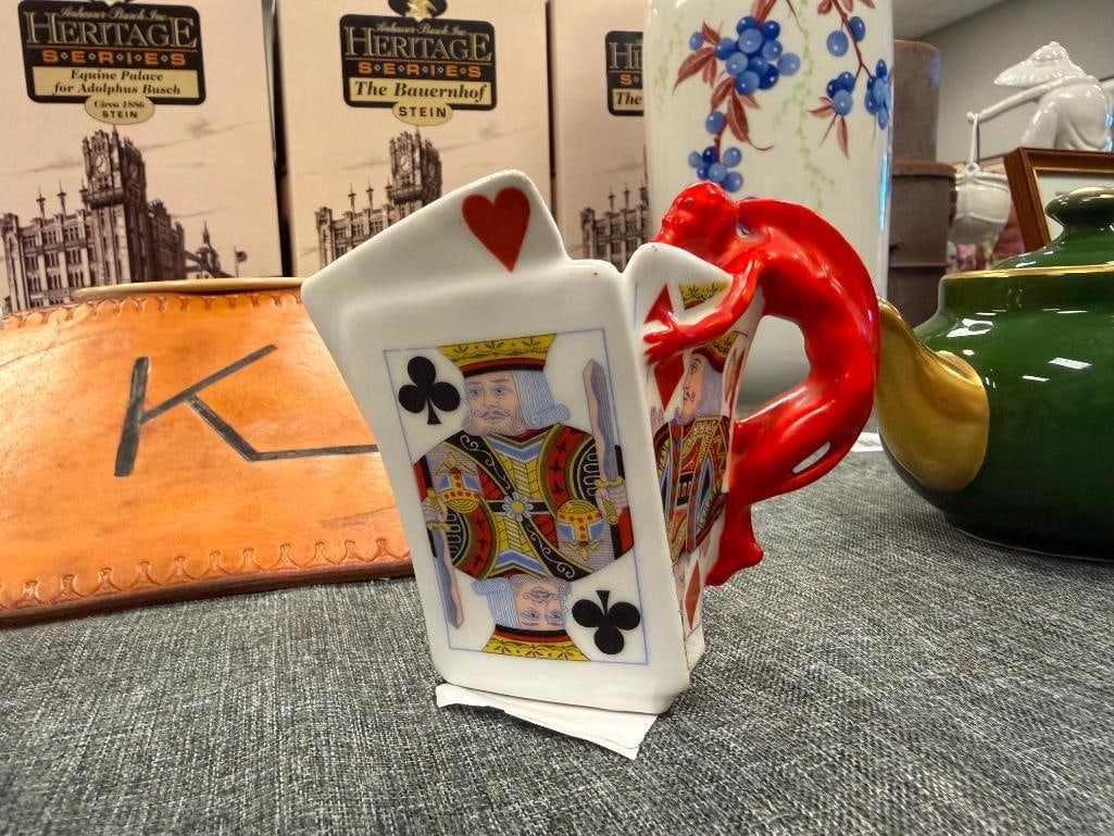EARLY 20TH CENTURY ROYAL BAYREUTH DEVIL AND CARDS PORCELAIN PITCHERS MADE IN GERMANY - 8