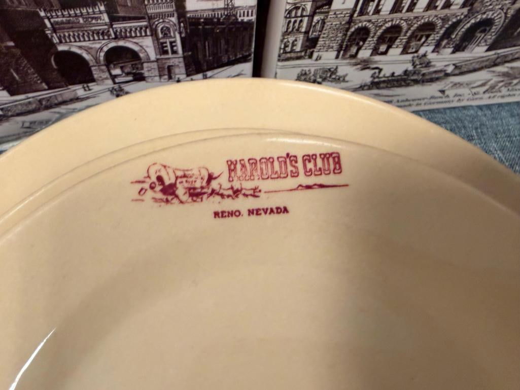 VINTAGE HAROLD'S CLUB HOTEL / CASINO TEPCO CHINA RESTAURANT DISHES AND TOOLED LETHER MATS - 6
