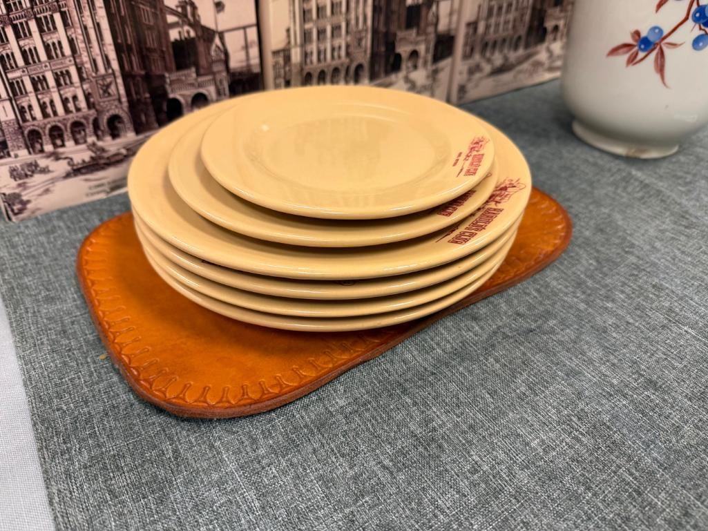 VINTAGE HAROLD'S CLUB HOTEL / CASINO TEPCO CHINA RESTAURANT DISHES AND TOOLED LETHER MATS - 8