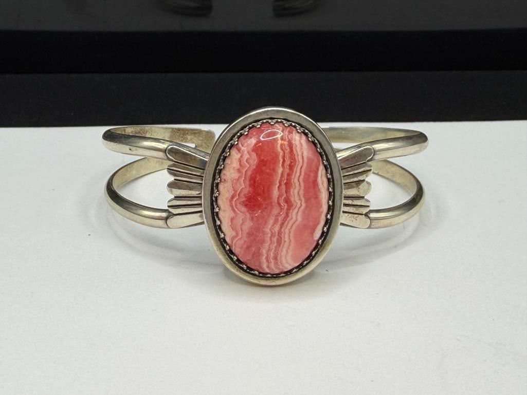 CAROLYN POLLACK DESIGNER SIGNED STERLING SILVER RHODOCHROSITE CUFF BRACELET (1 of 6)