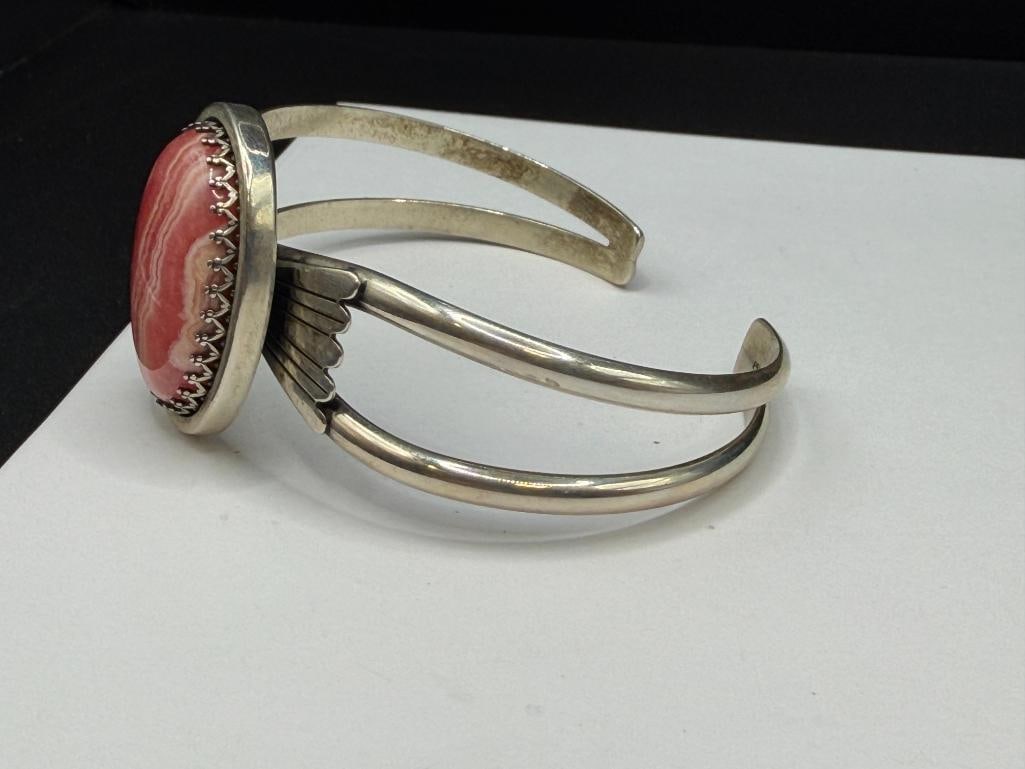 CAROLYN POLLACK DESIGNER SIGNED STERLING SILVER RHODOCHROSITE CUFF BRACELET - 3