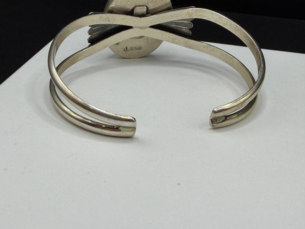 CAROLYN POLLACK DESIGNER SIGNED STERLING SILVER RHODOCHROSITE CUFF BRACELET - 4