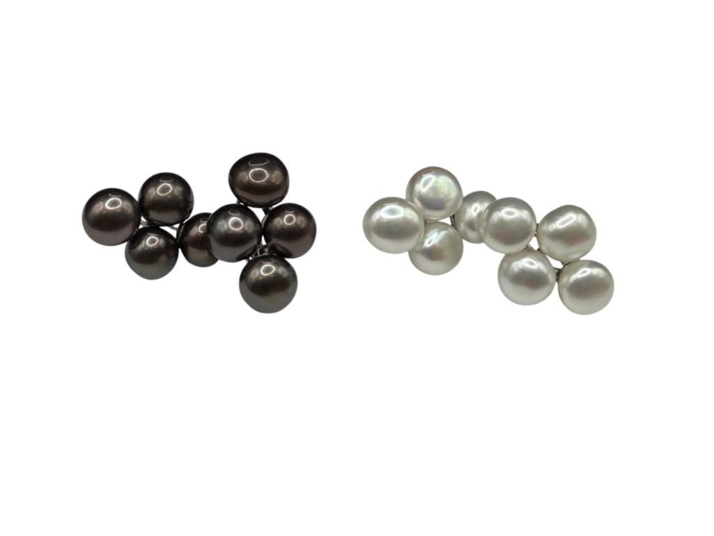TWO PEARLS OF STERLING SILVER PEARL CLUSTER OMEGA CLIP-BACK EARRINGS (1 of 6)