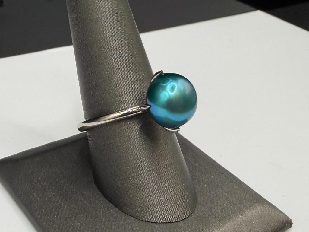 HONORA DESIGNER SIGNED STERLING SILVER DYED TEAL PEARL RING - 2