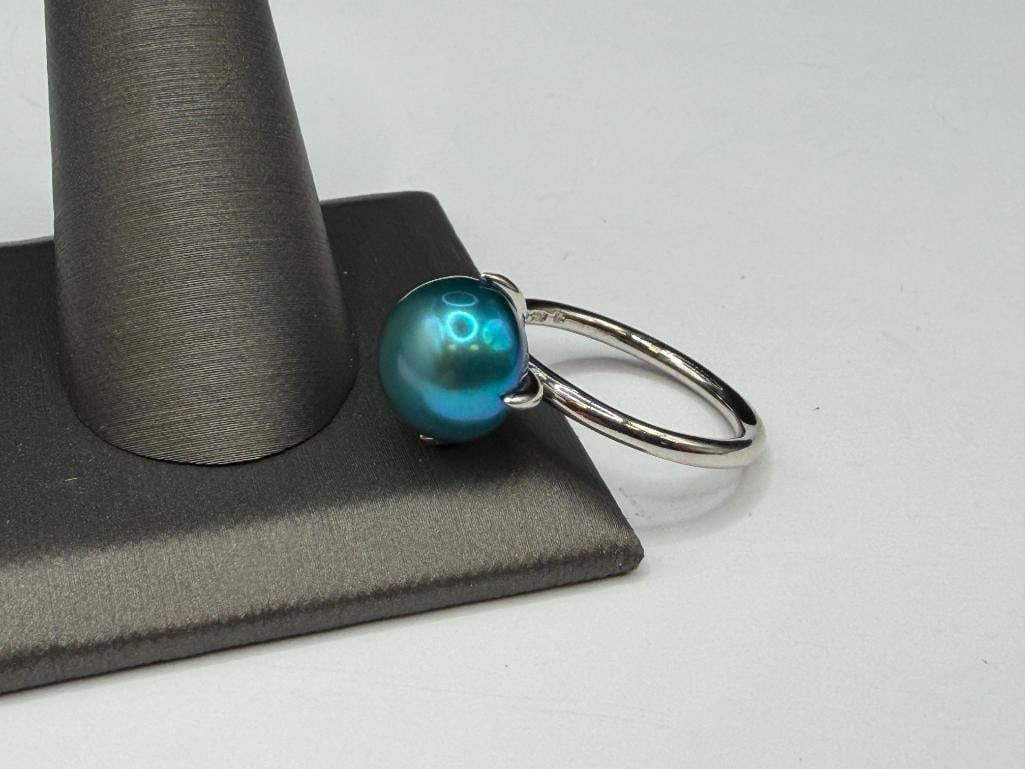 HONORA DESIGNER SIGNED STERLING SILVER DYED TEAL PEARL RING - 3