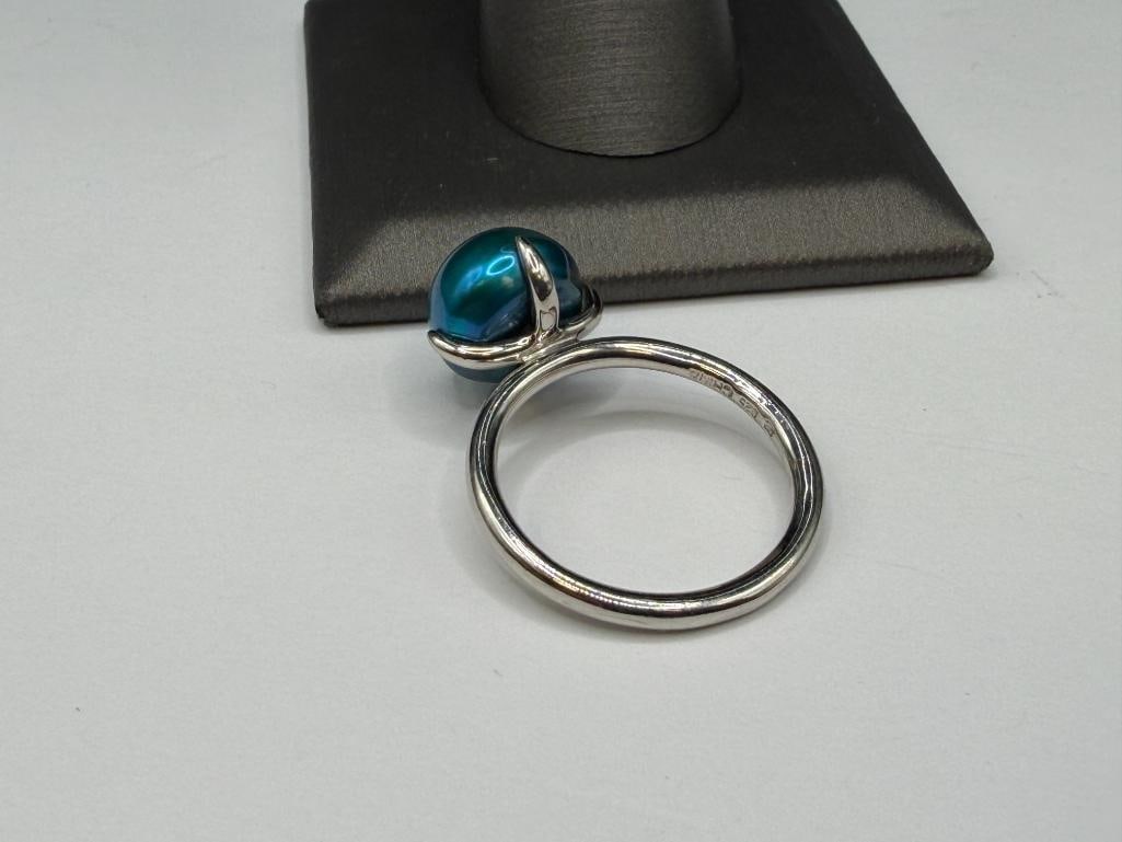 HONORA DESIGNER SIGNED STERLING SILVER DYED TEAL PEARL RING - 4