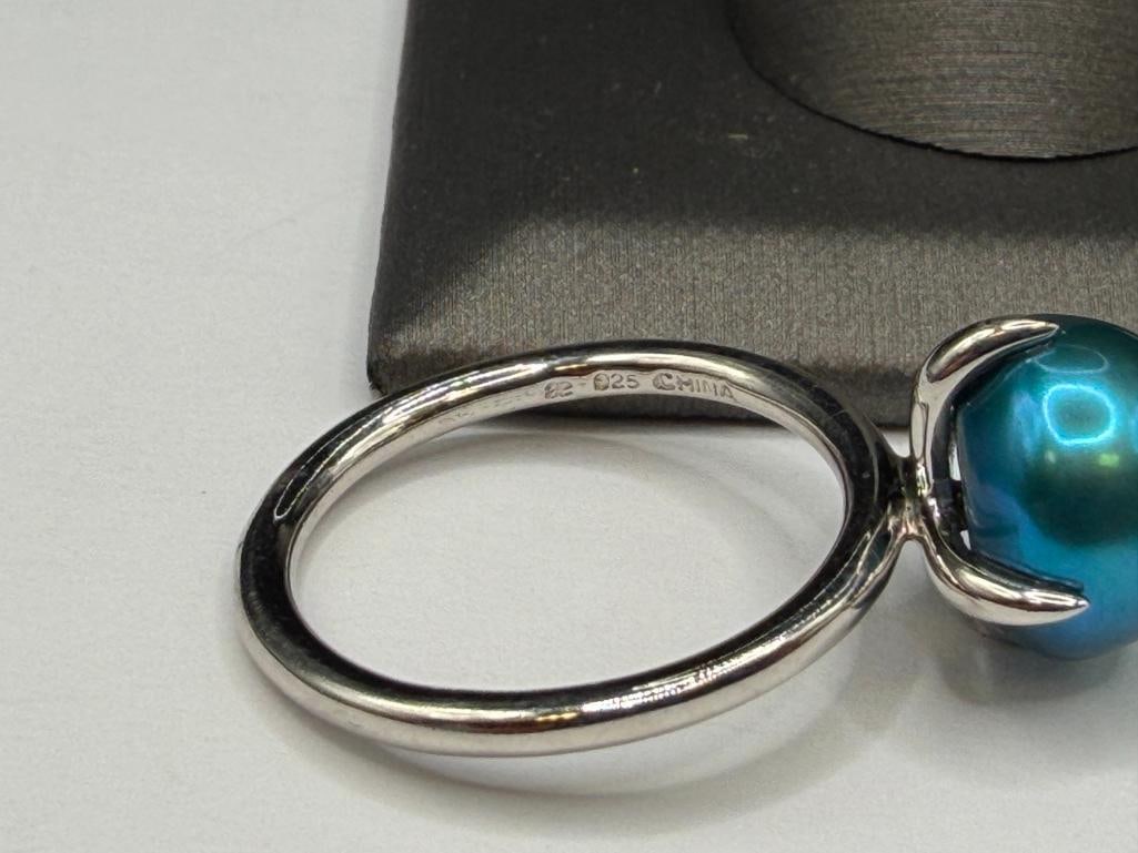 HONORA DESIGNER SIGNED STERLING SILVER DYED TEAL PEARL RING - 5