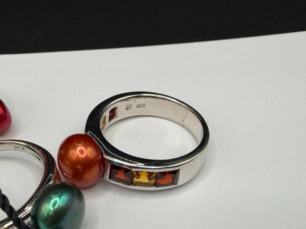 FIVE HONORA DESIGNER SIGNED STERLING SILVER DYED PEARL FASHION RINGS - 8