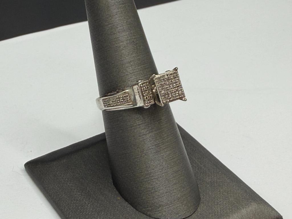 STERLING SILVER DIAMOND PAVED RING FEATURING MORE THAN 50 ROUND CUT DIAMONDS - 2