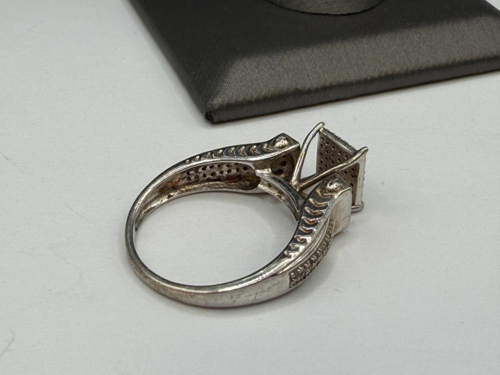 STERLING SILVER DIAMOND PAVED RING FEATURING MORE THAN 50 ROUND CUT DIAMONDS - 5