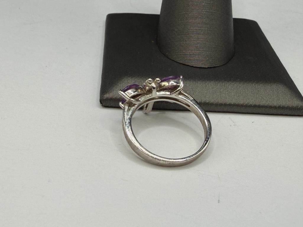 STERLING SILVER MARQUISE AMETHYST DRAGONFLY RING - 4