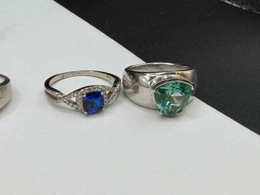 ASSORTED STERLING SILVER FASHION RINGS INCLUDING GEMTSONES AND SIMULATED GEMSTONES - 11