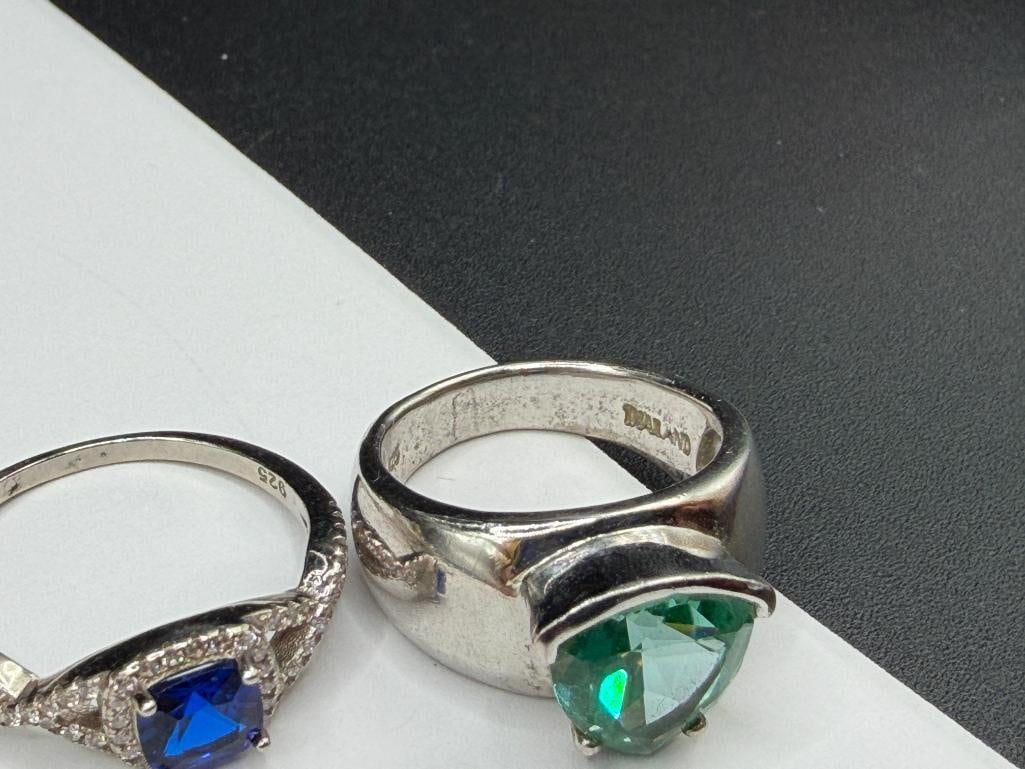 ASSORTED STERLING SILVER FASHION RINGS INCLUDING GEMTSONES AND SIMULATED GEMSTONES - 12