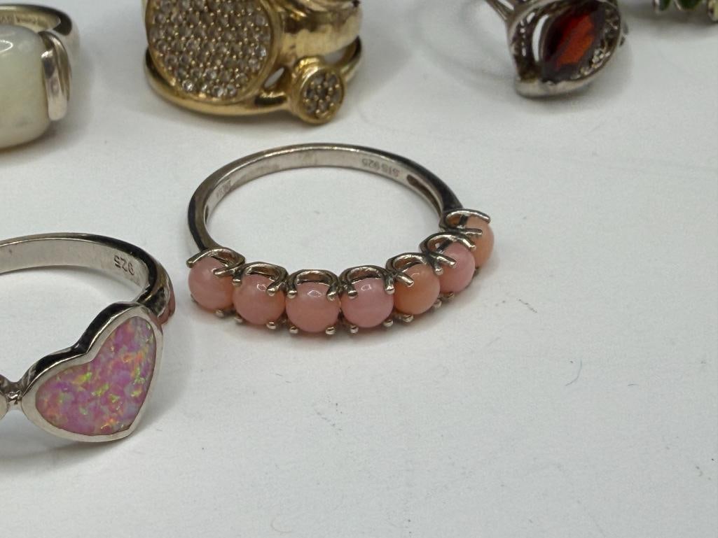 ASSORTED STERLING SILVER FASHION RINGS INCLUDING GEMTSONES AND SIMULATED GEMSTONES - 13