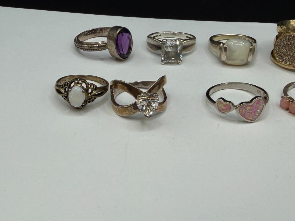 ASSORTED STERLING SILVER FASHION RINGS INCLUDING GEMTSONES AND SIMULATED GEMSTONES - 2