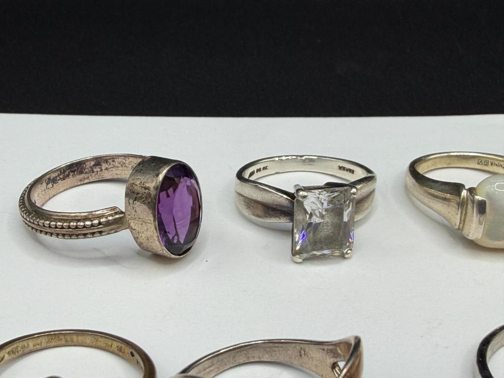 ASSORTED STERLING SILVER FASHION RINGS INCLUDING GEMTSONES AND SIMULATED GEMSTONES - 3
