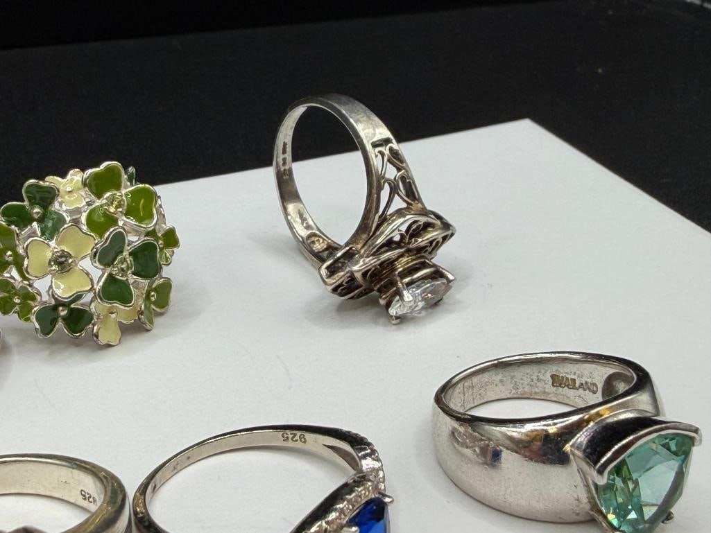 ASSORTED STERLING SILVER FASHION RINGS INCLUDING GEMTSONES AND SIMULATED GEMSTONES - 8