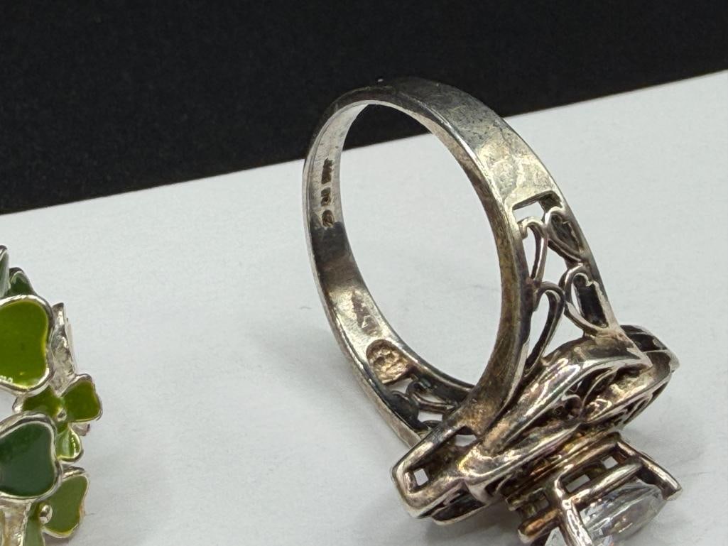 ASSORTED STERLING SILVER FASHION RINGS INCLUDING GEMTSONES AND SIMULATED GEMSTONES - 9