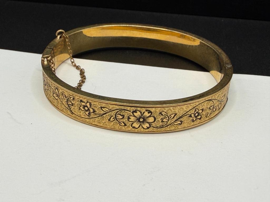 ANTIQUE FINBERG DESIGNER SIGNED 12K GOLD FILLED BANGLE BRACELET - 2
