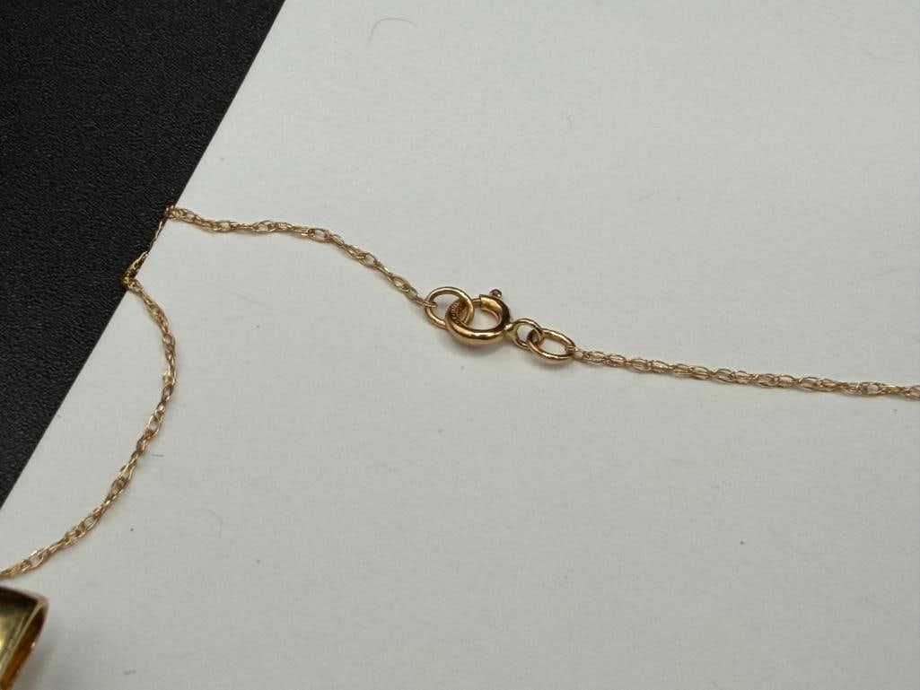 10K YELLOW GOLD PEARL CUT AMETHYST AND DIAMOND PENDANT NECKLACE - 7