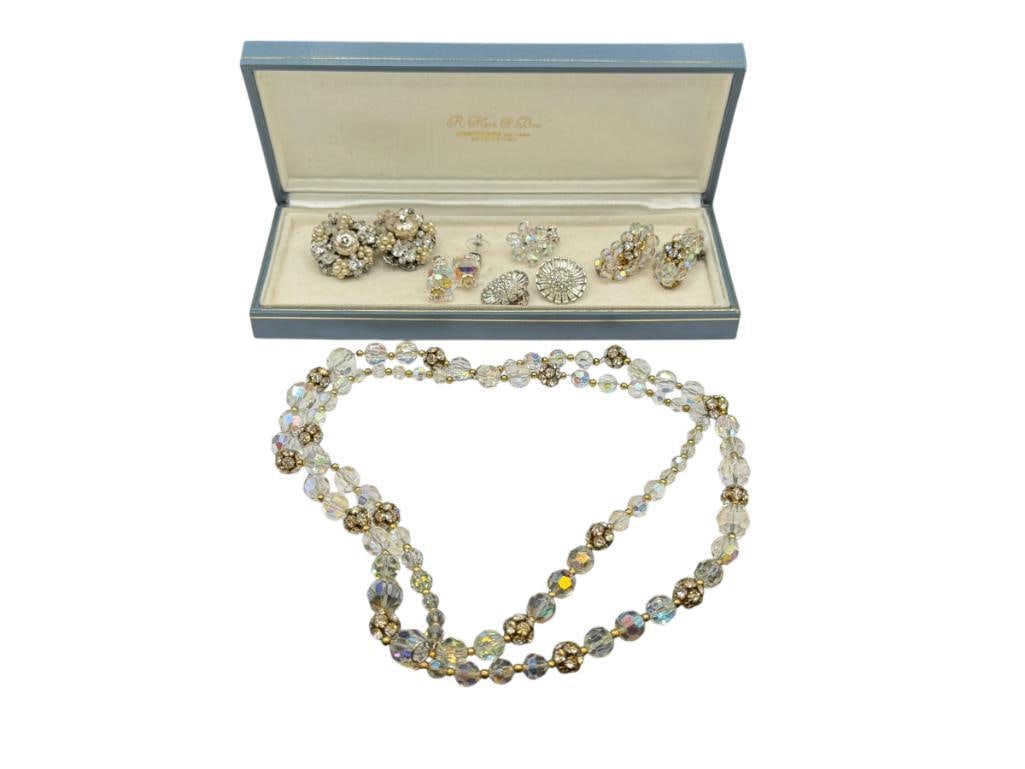 VINTAGE RHINESTONE COSTUME JEWELRY INCLUDING EARRINGS AND NECKLACE (1 of 10)