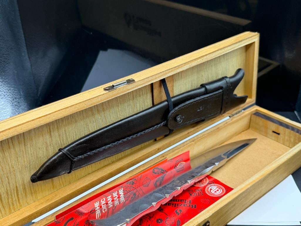 BRAZILLIAN FLAME TREASURE LUXOR STEEL BLADE KNIFE WITH WOOD AND VIBRANT BLUE HANDLE - 12