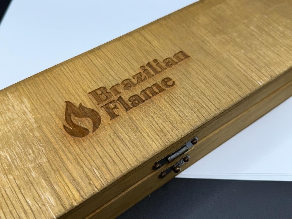 BRAZILLIAN FLAME TREASURE LUXOR STEEL BLADE KNIFE WITH WOOD AND VIBRANT BLUE HANDLE - 16