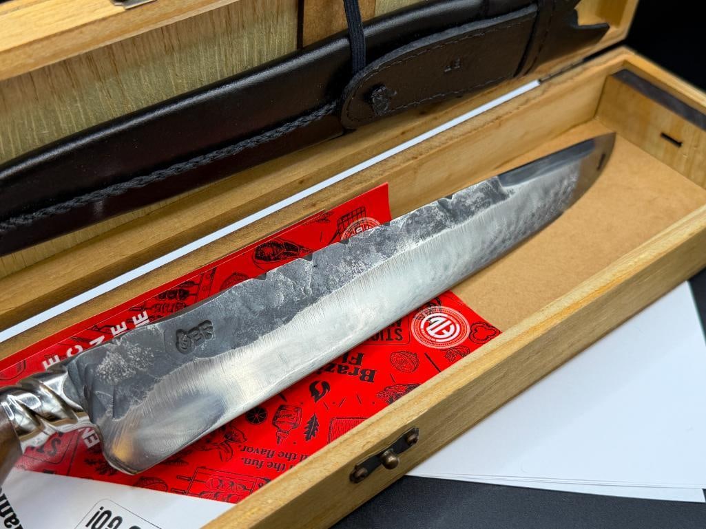 BRAZILLIAN FLAME TREASURE LUXOR STEEL BLADE KNIFE WITH WOOD AND VIBRANT BLUE HANDLE - 3