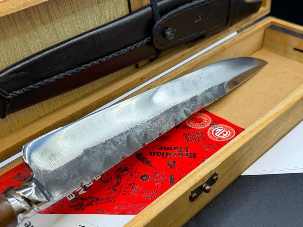 BRAZILLIAN FLAME TREASURE LUXOR STEEL BLADE KNIFE WITH WOOD AND VIBRANT BLUE HANDLE - 9