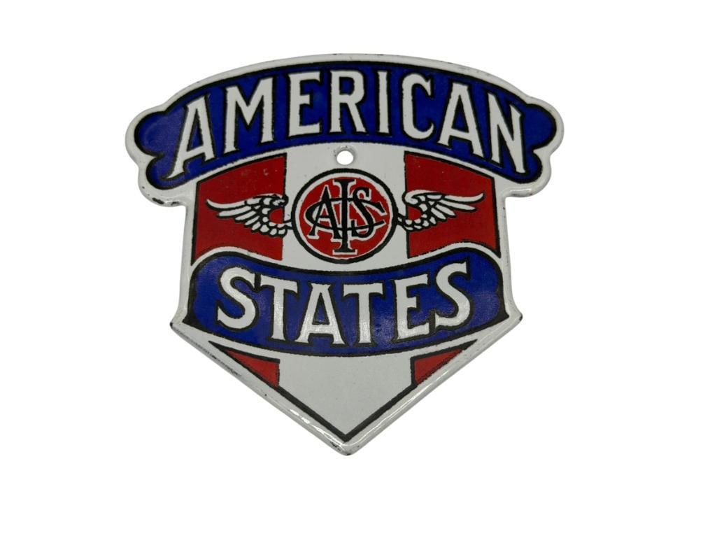 VINTAGE AMERICAN STATES INSURANCY COMPANY PORCELAIN AUTOMOBILE RADIATOR BADGE SIGN (1 of 5)