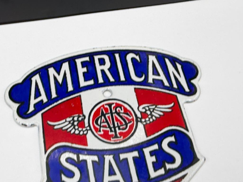 VINTAGE AMERICAN STATES INSURANCY COMPANY PORCELAIN AUTOMOBILE RADIATOR BADGE SIGN - 2