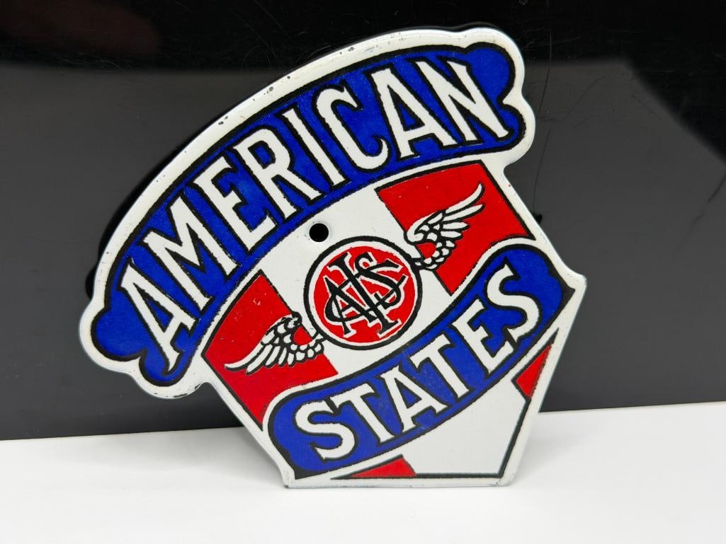 VINTAGE AMERICAN STATES INSURANCY COMPANY PORCELAIN AUTOMOBILE RADIATOR BADGE SIGN - 3